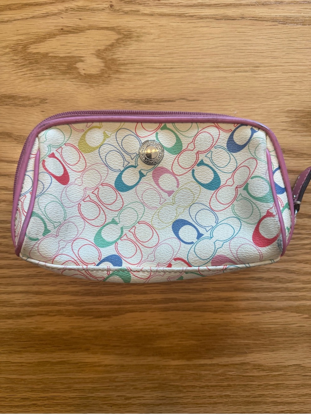 Coach Multicolor Signature Cosmetic Pouch with Pink Trim